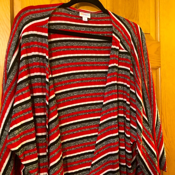 Lularoe Monroe! Never worn! Red, Black, white and grey stripes. Sweater like